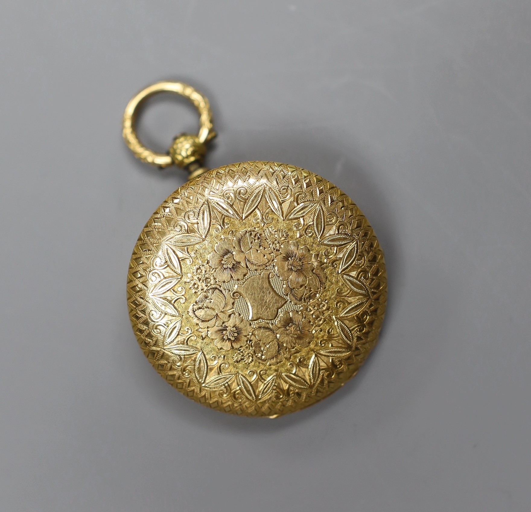 A 19th century Swiss keywind hunter pocket watch, signed Lannier, Geneva, gross weight 42.5 grams diameter 4cm (a.f.)